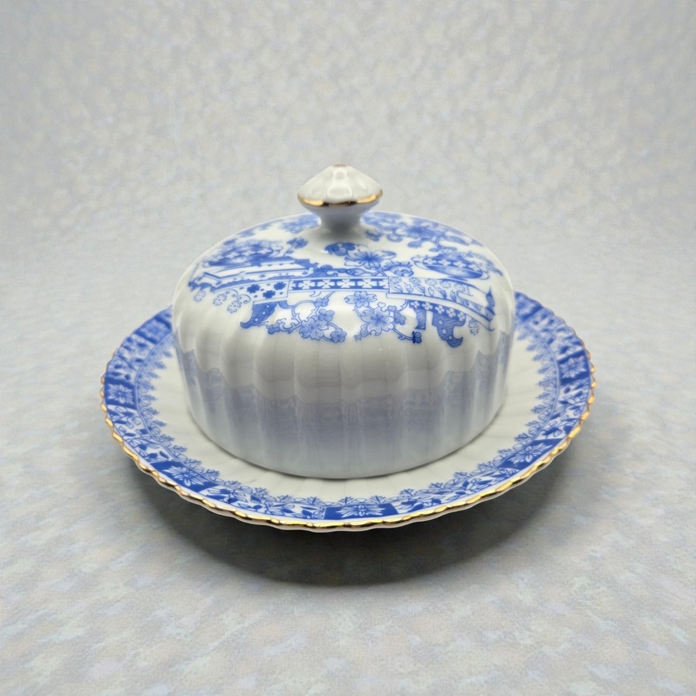 Vintage China Blau Bavaria Asian Pattern Blue & White Butter Dish Germany - Picture 1 of 14